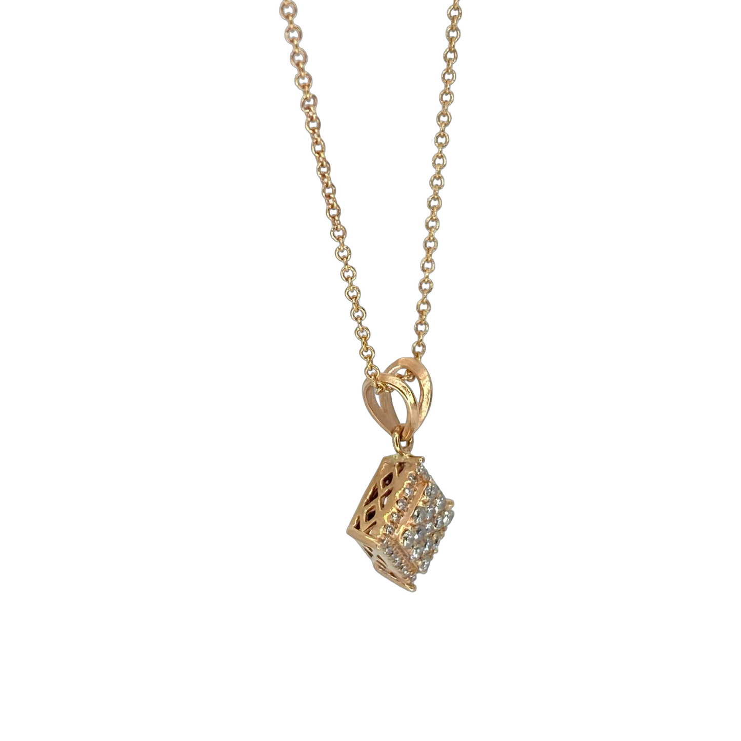 14K Rose Gold Pavé Diamond Pendant with Chain 0.80 Carat G,VS1
