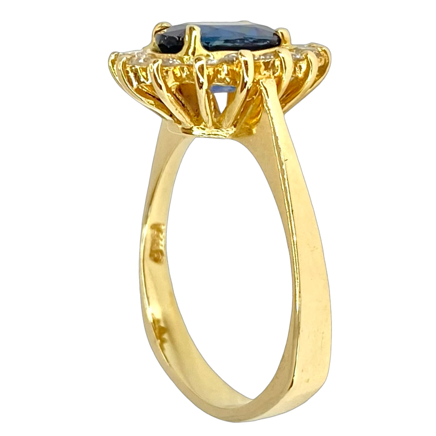 14K Yellow Gold Oval 1.20 Carats Blue Sapphire and 0.70 Carat Diamond Halo Ring