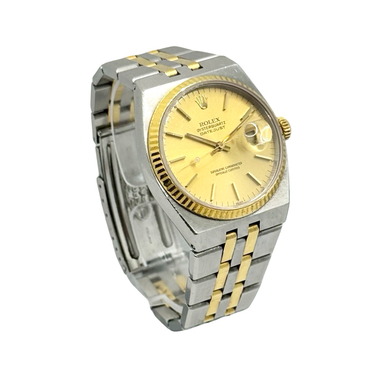 Rolex Oysterquartz Datejust 36mm Champagne Dial 18K Gold and Steel Integrated Jubilee-style Bracelet 17013