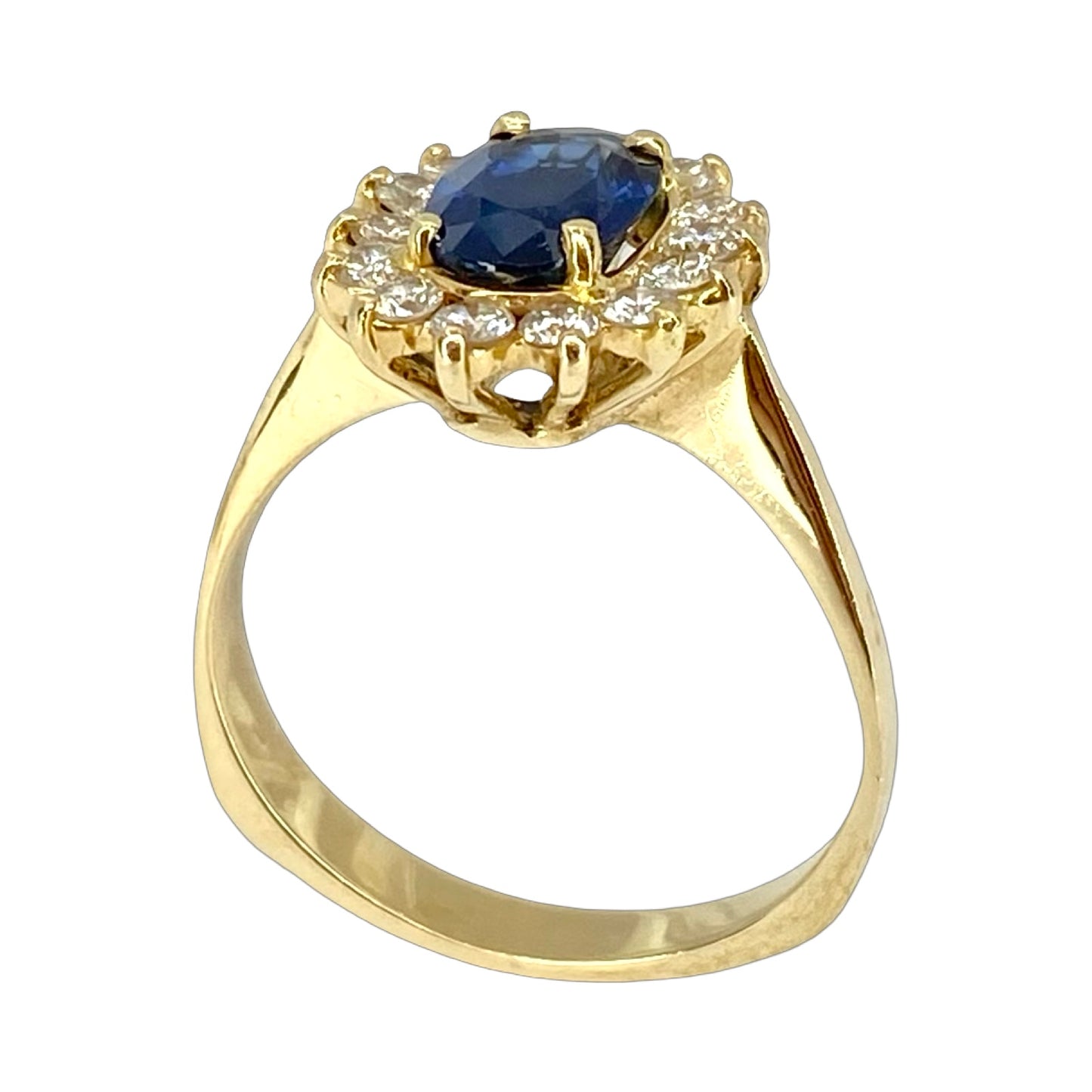 14K Yellow Gold Oval 1.20 Carats Blue Sapphire and 0.70 Carat Diamond Halo Ring