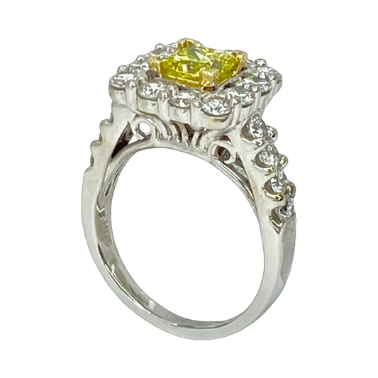 14K White Gold Fancy Yellow Princess Cut Diamond Ring