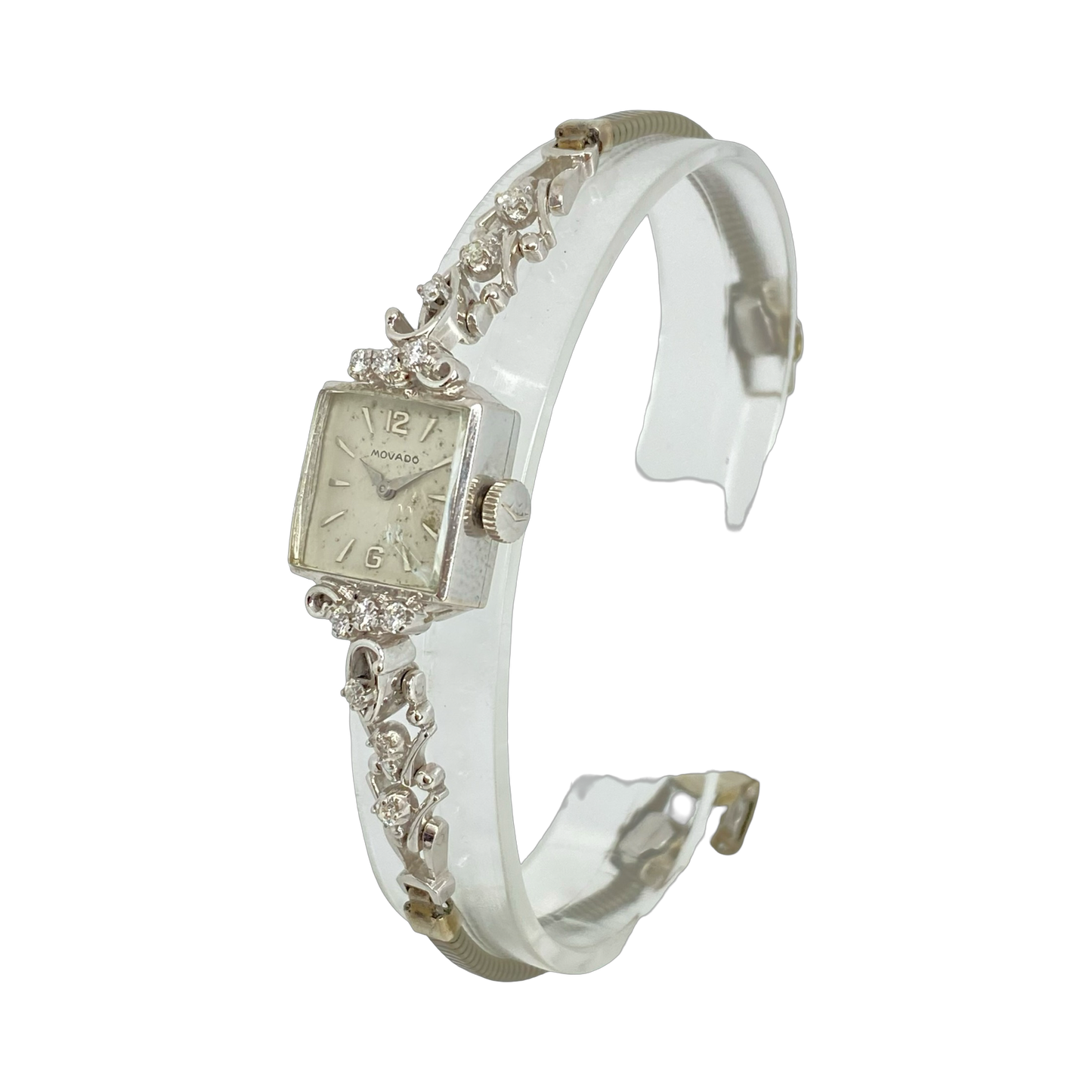 Vintage Movado 14K White Gold Cocktail Watch with Diamonds Manual Wind