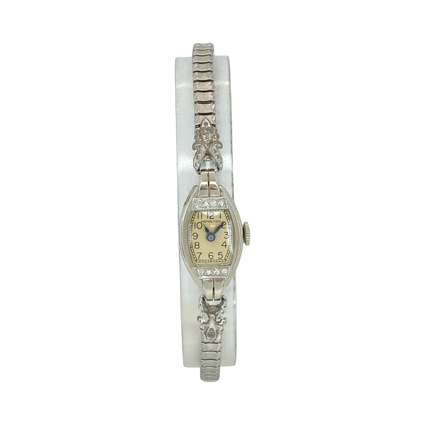 Vintage Hamilton 18K White Gold Case Cocktail Watch with Diamonds Manual Wind
