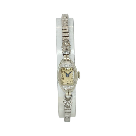 Vintage Hamilton 18K White Gold Case Cocktail Watch with Diamonds Manual Wind