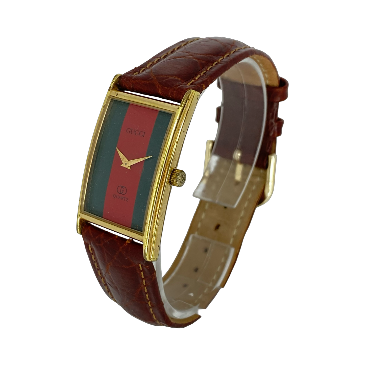 Gucci Sherry Line Quartz  Red/Geen Dial Goldplated Tank Watch 1026M