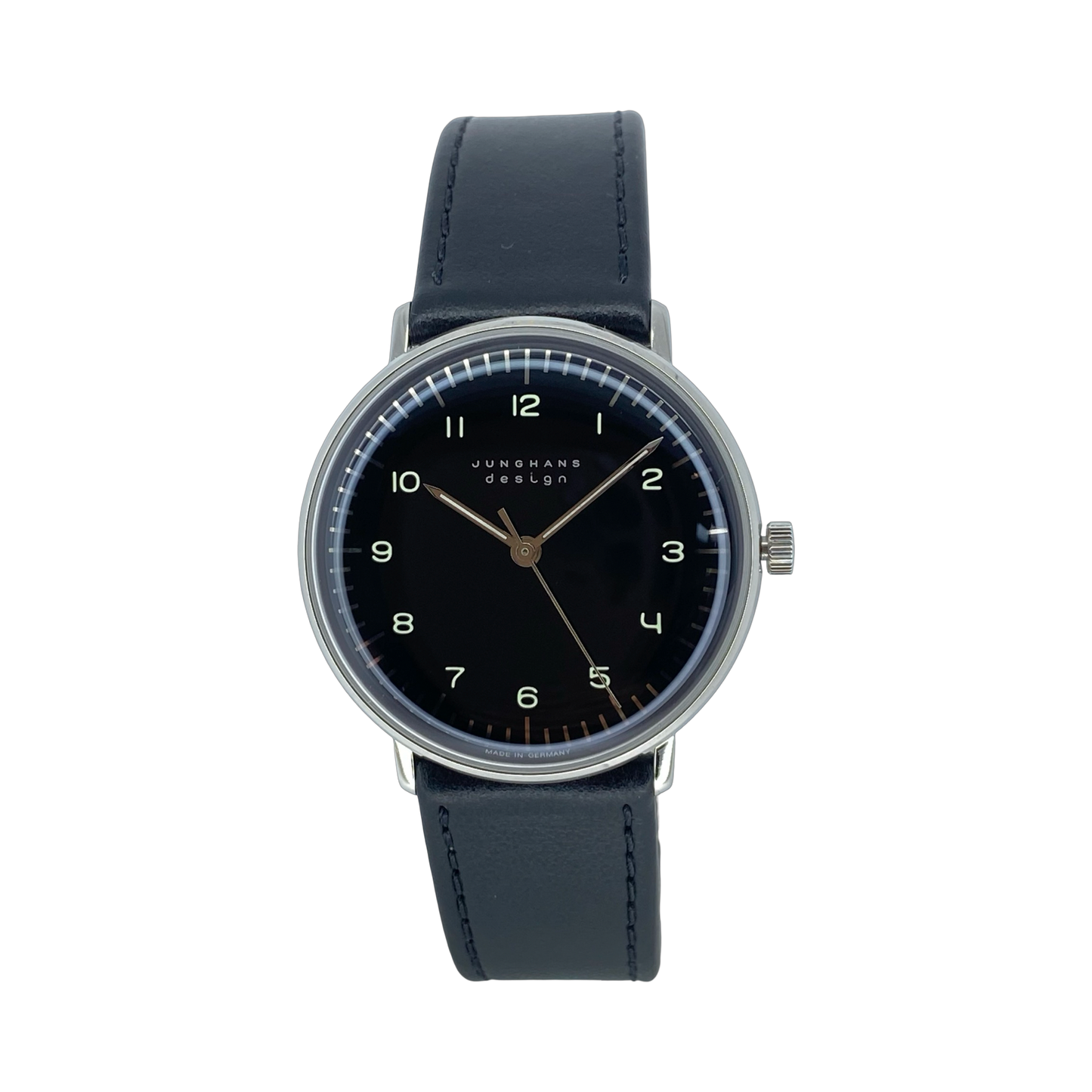 Junghans Max Bill Handaufzug 34mm Black Dial on Black Leather Strap 27/3702.02