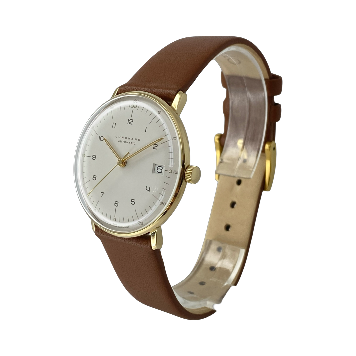 Junghans  Max Bill Automatic Date 34mm Silver Dial Brown Leather  27/7108.02