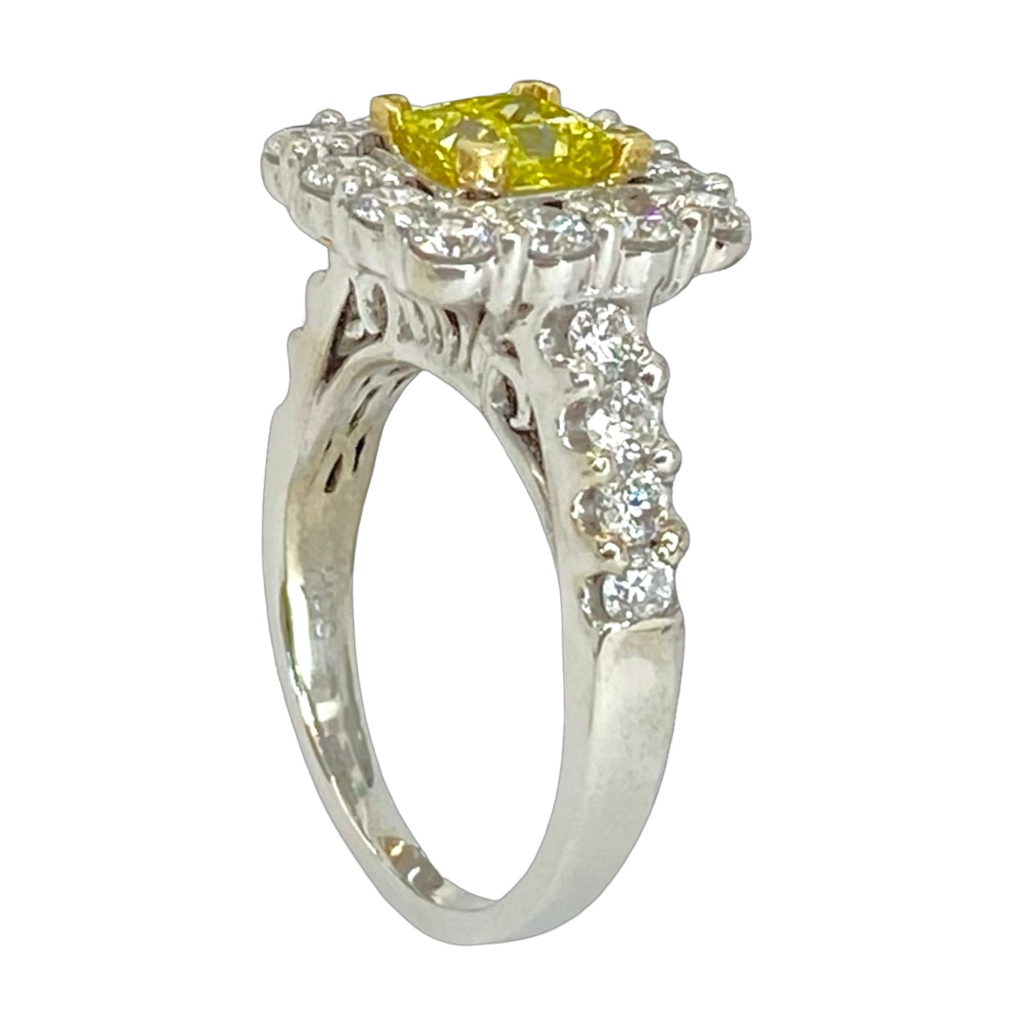 14K White Gold Fancy Yellow Princess Cut Diamond Ring