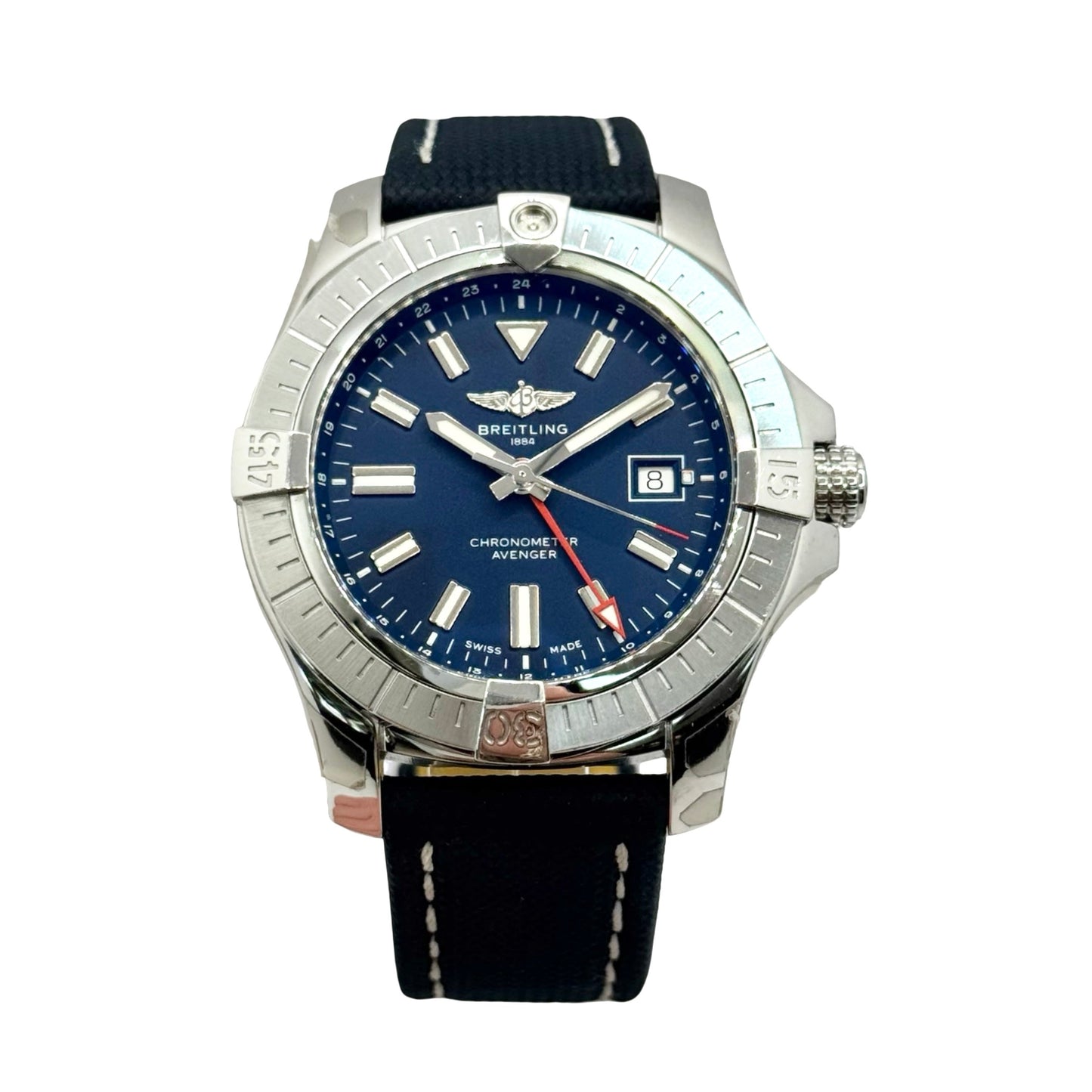 Breitling Avenger GMT 45 Automatic Blue Dial Blue Calfskin Leather Strap A32395 Pre-Owned