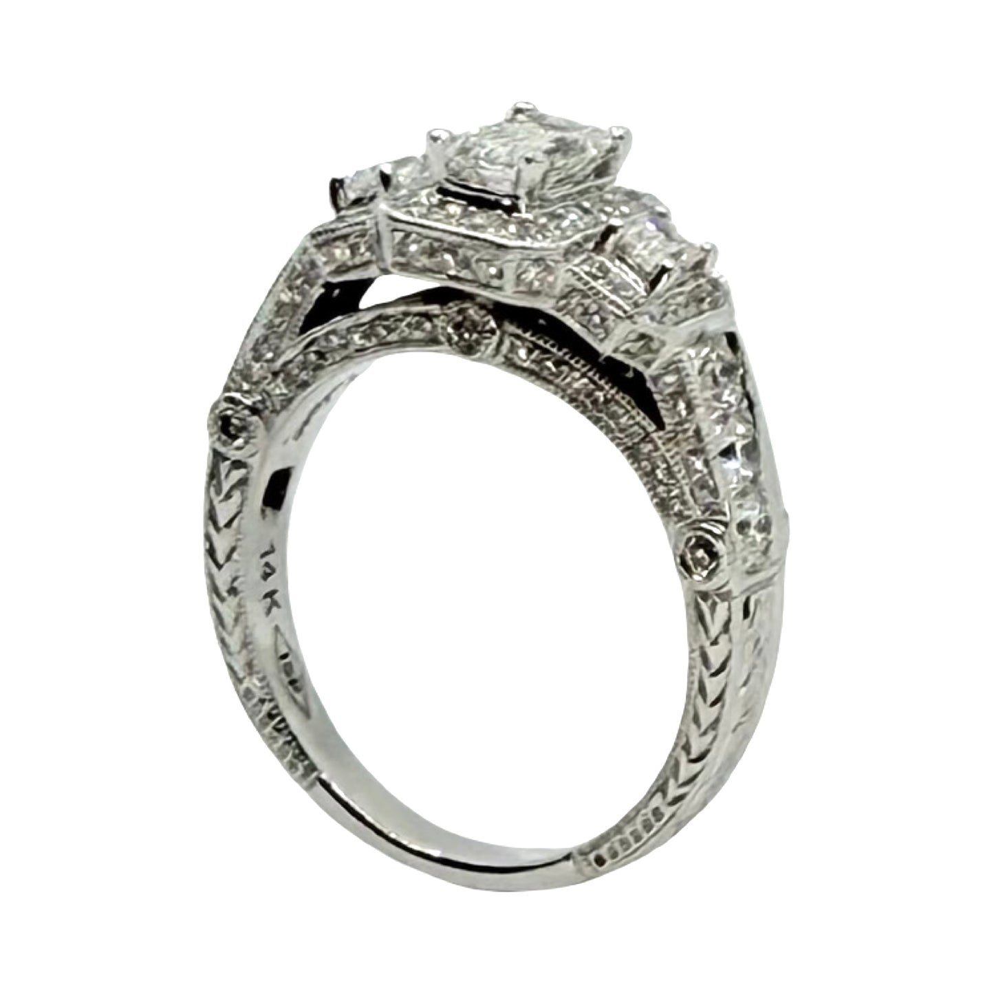 14K White Gold Emerald Cut Diamond Ring 2.00 Carats TW