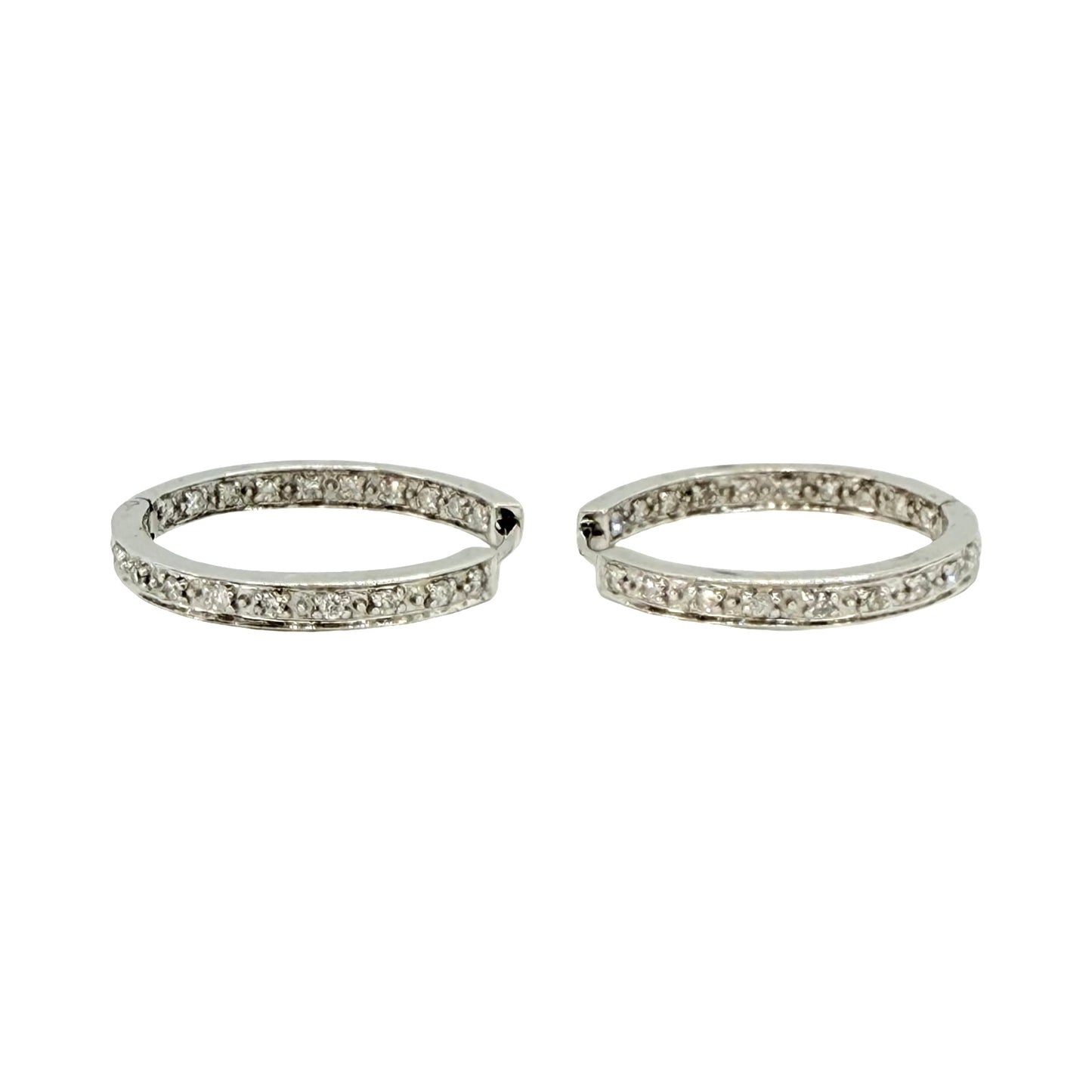 14K White Inside Out Diamond Hoop Earrings