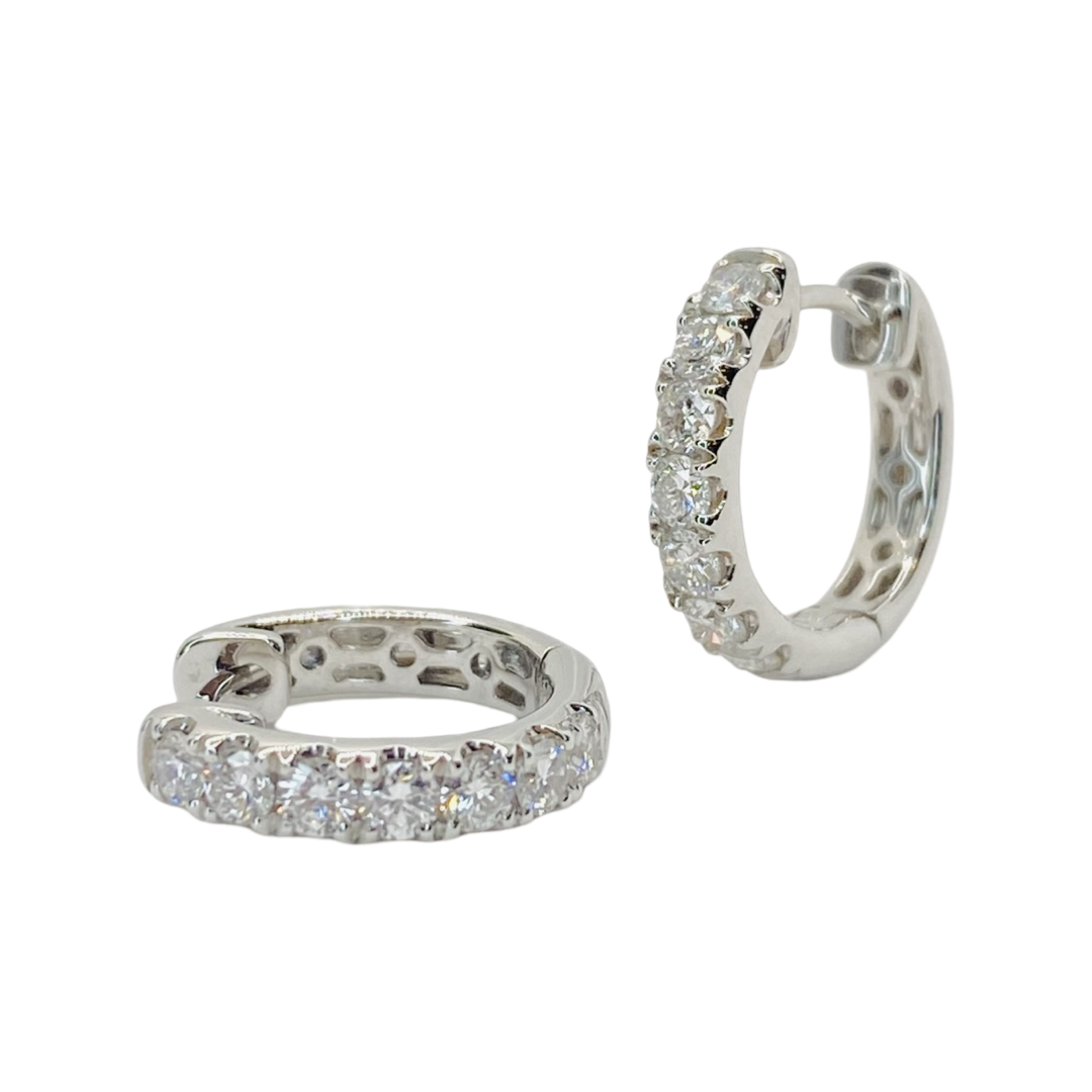 18K White Gold Huggie Diamond Earrings