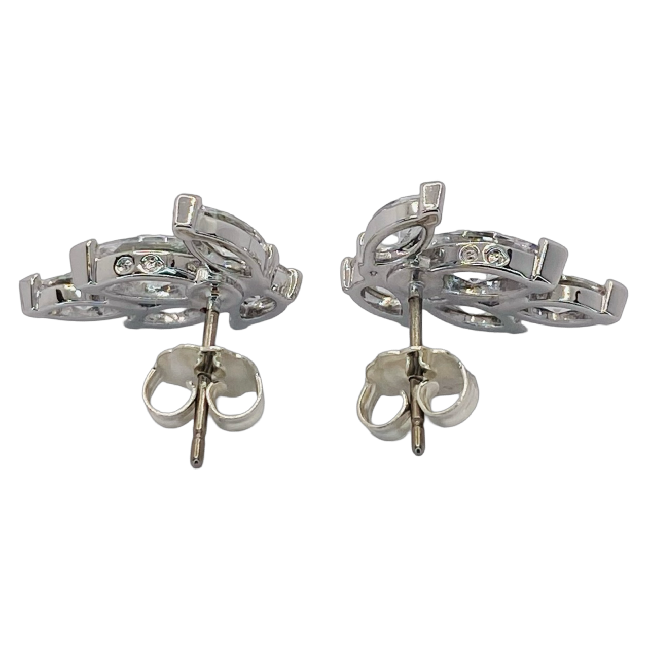 Estate Jewelry Silver Marquise Swarovski Stud Earring Clusters