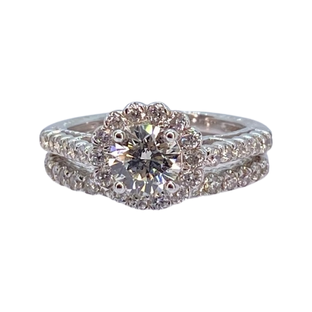 14K White Gold Round Diamond Wedding Ring Set