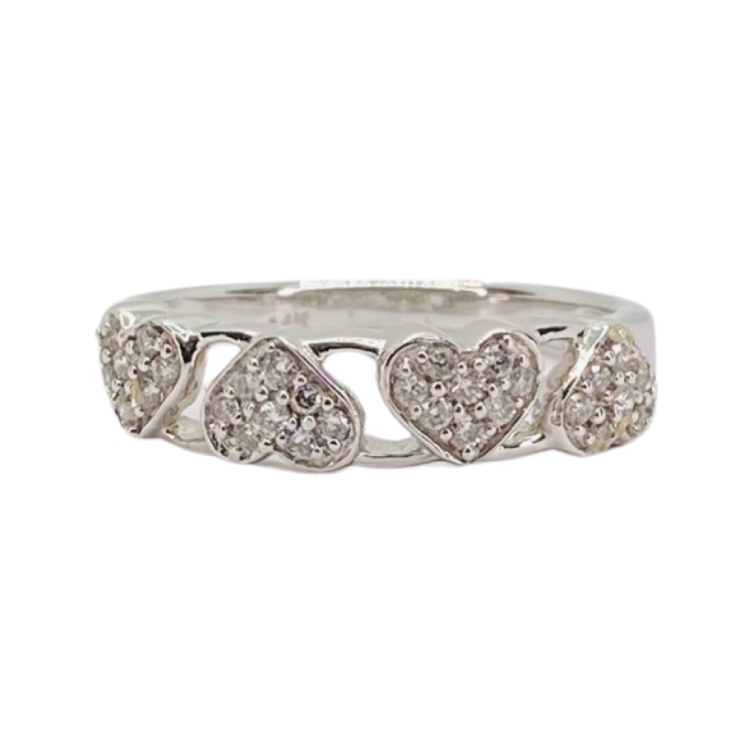 14K White Gold 4-Heart Pavè Ring