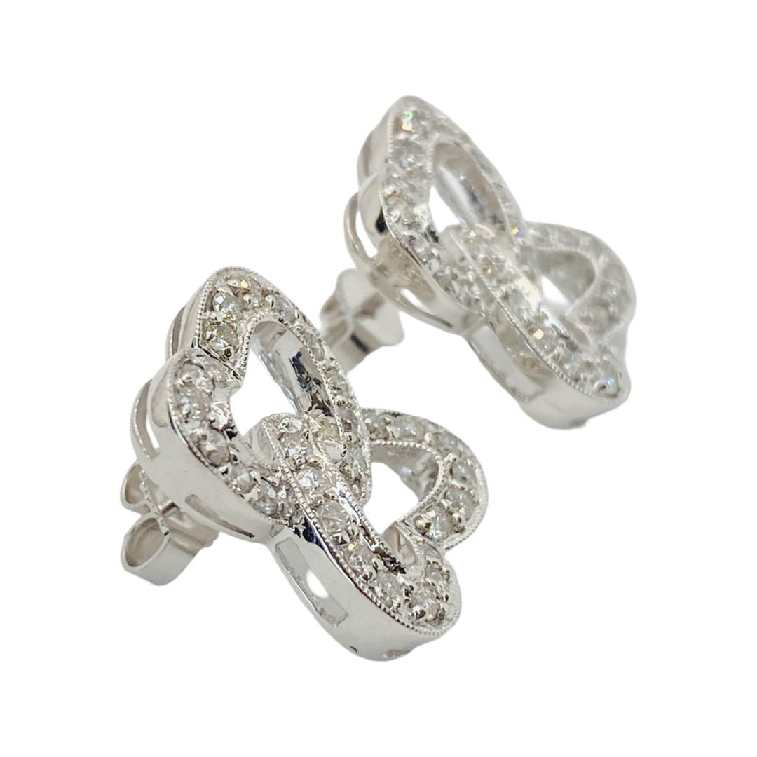 18K White Gold Diamond Double Heart Earrings