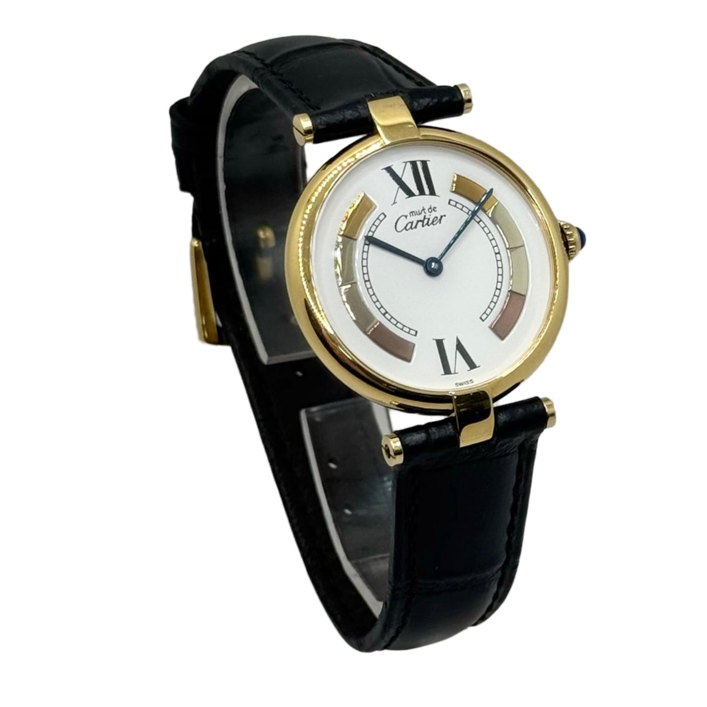 Cartier Must De Ronde Vendome Trinity 925 Silver Vermeil Quartz White Dial 590003