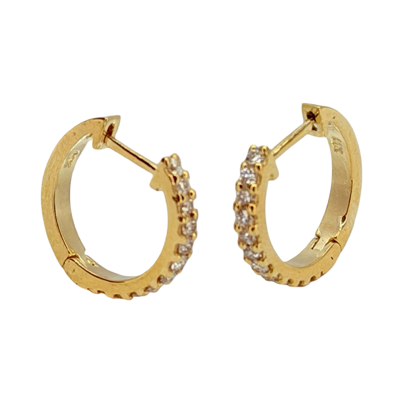 14K Yellow Gold Small Huggie Hoop Diamond Earrings 0.45 Carat