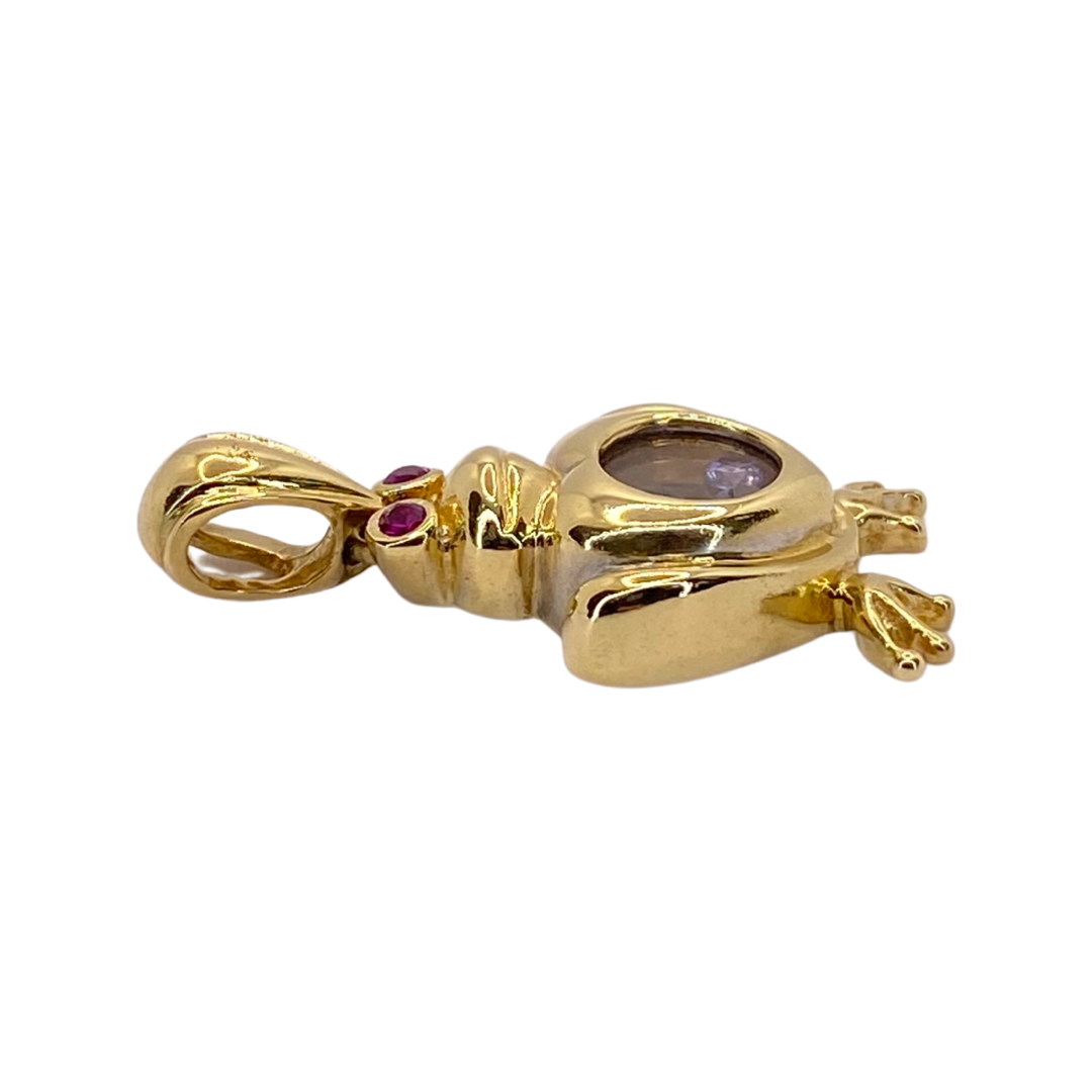 Estate Jewelry 18K Yellow Gold Multi Gemstone Frog Pendant