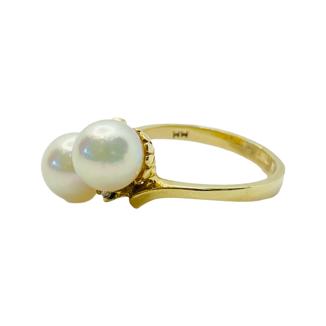 14K Yellow Gold Double Pearl Ring