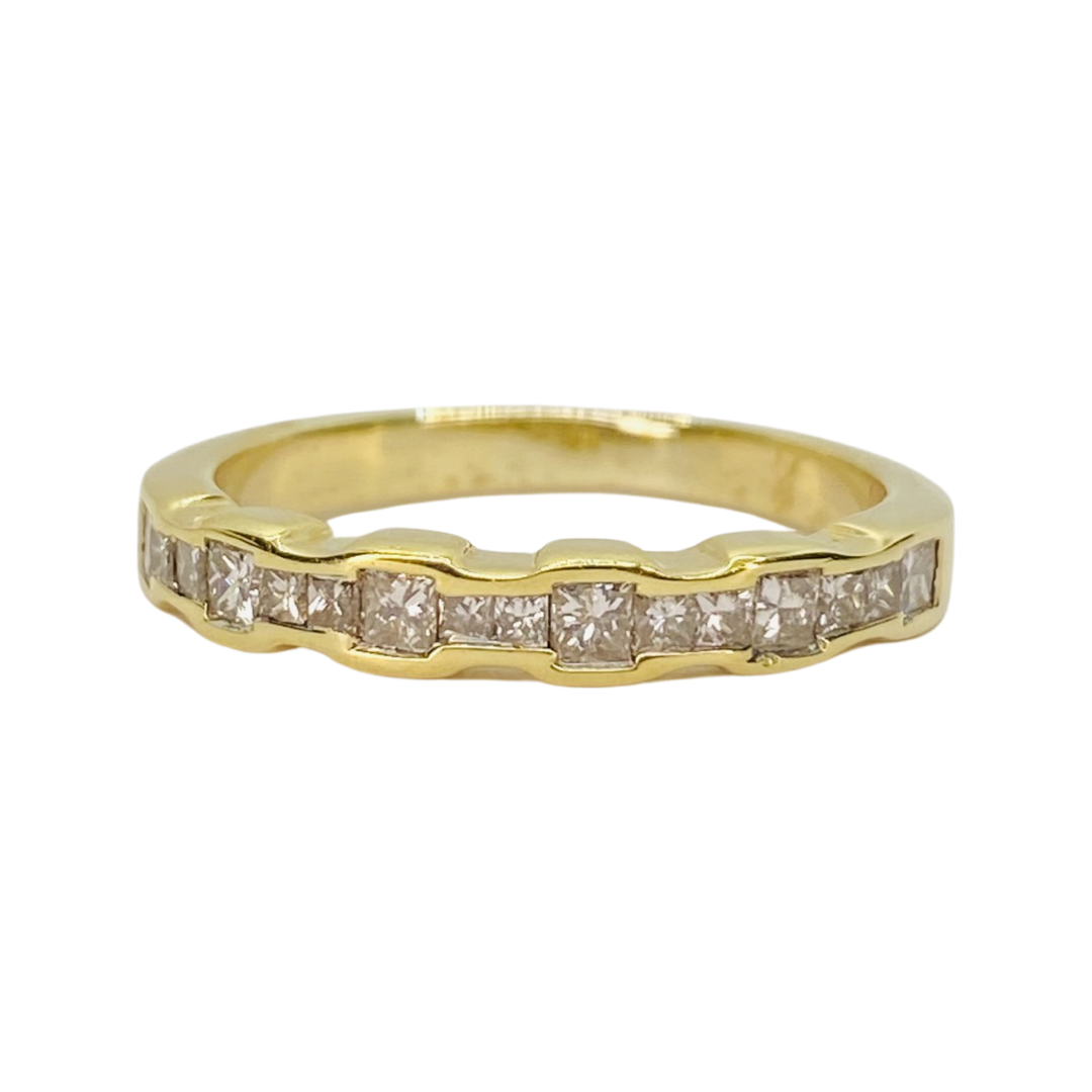 14K Yellow Gold Princess Cut Diamond Band Ring