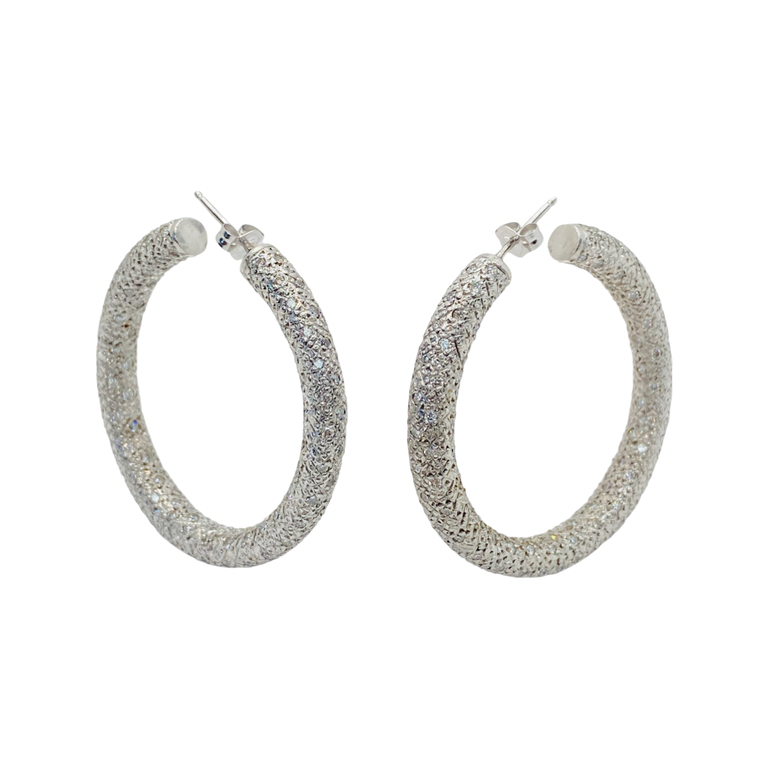 14K White Gold Diamond Pavè Hoop Earrings