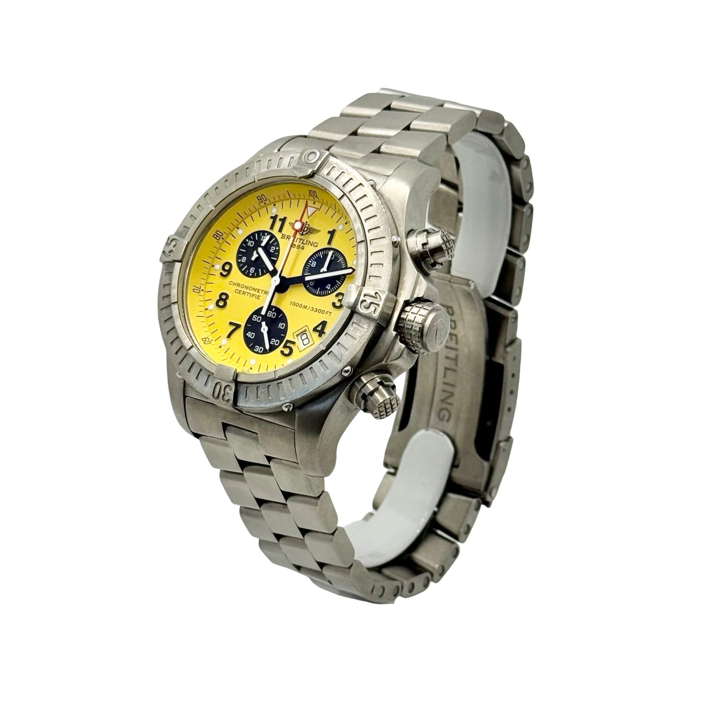 Breitling Chrono Avenger M1 Quartz 44mm Yellow Dial Steel Bracelet E73360
