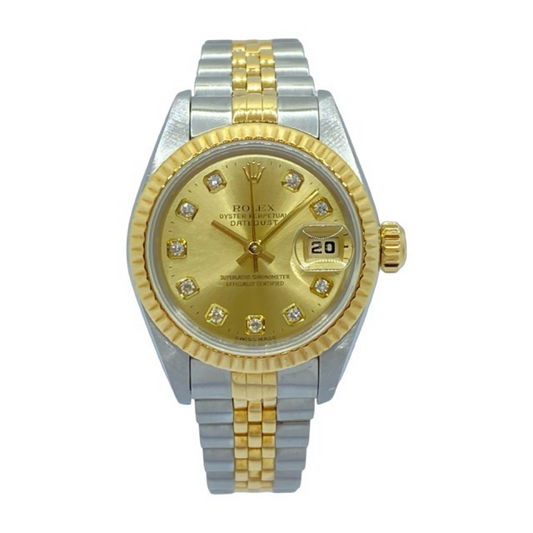 Rolex Oyster Perpetual Datejust 26mm 18K Gold /Steel Champagne Factory Diamond Dial C.1998 Ref. 69173