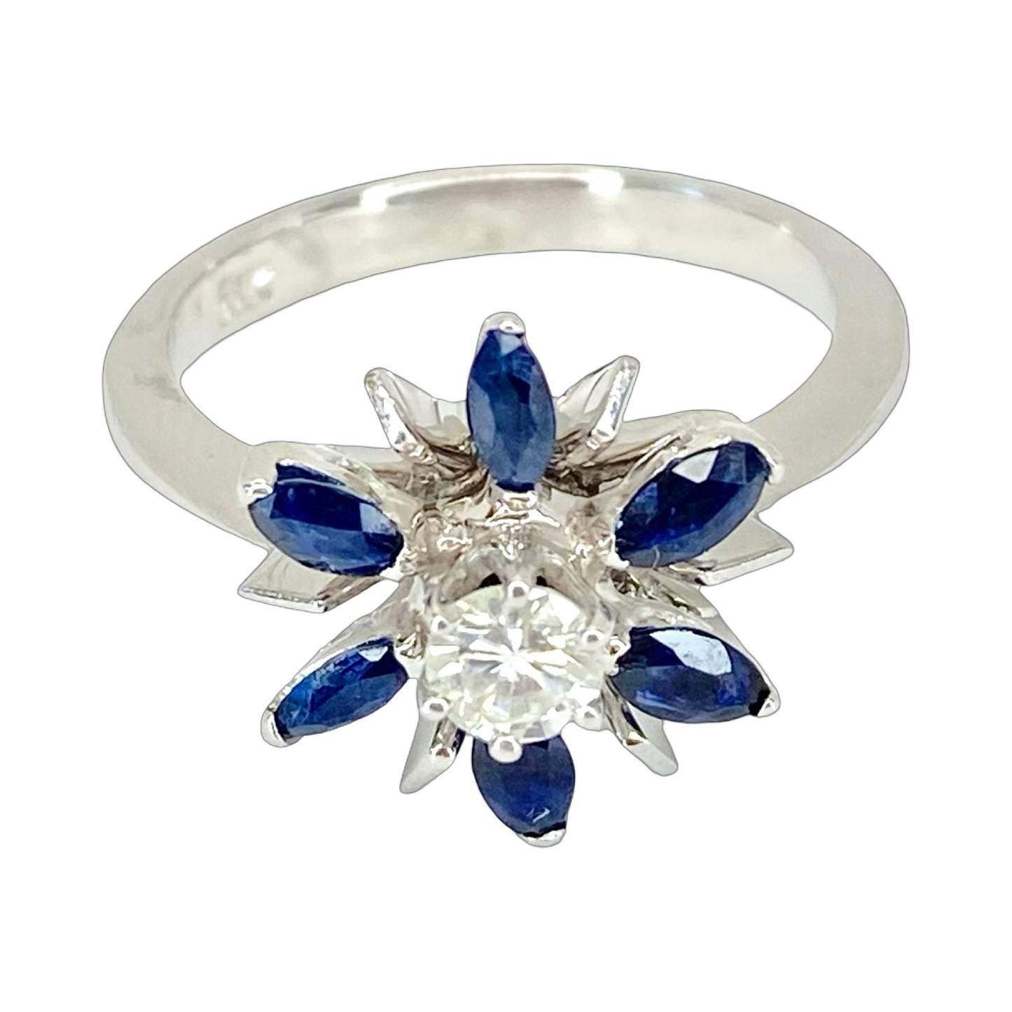 14K White Gold 0.25 Carat Diamond and 0.75 Carat Blue Marquise Sapphire Ring