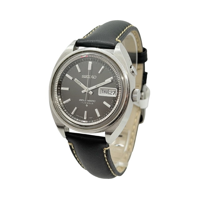 Seiko Bell-Matic Alarm Day Date Steel Case Black Leather 4006-7000 C.1969
