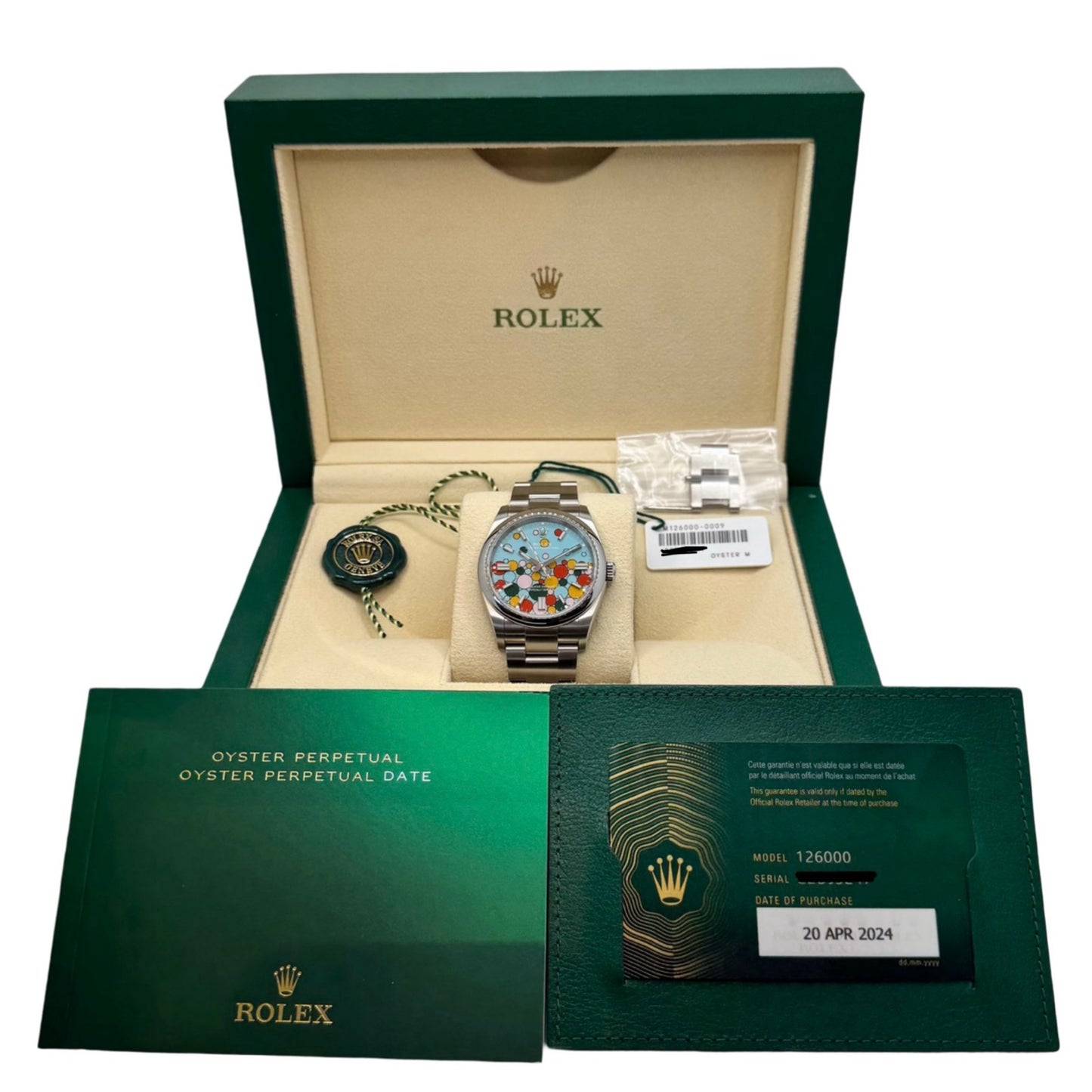 Rolex Oyster Perpetual 36mm Turquoise Blue "Celebration" Motif Dial Oyster Bracelet M126000-0009