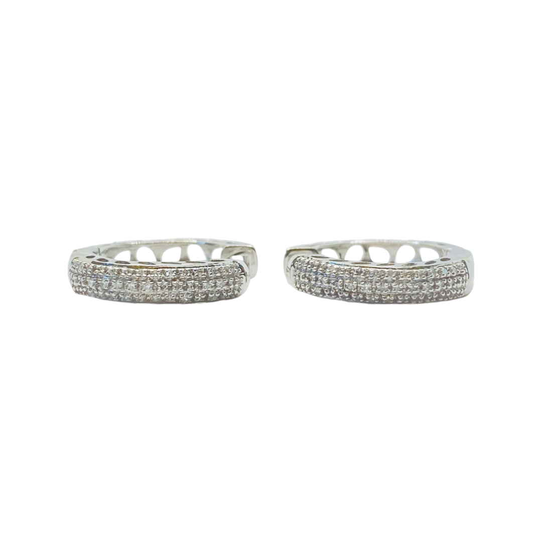 10K White Gold Diamond Hoop Earrings