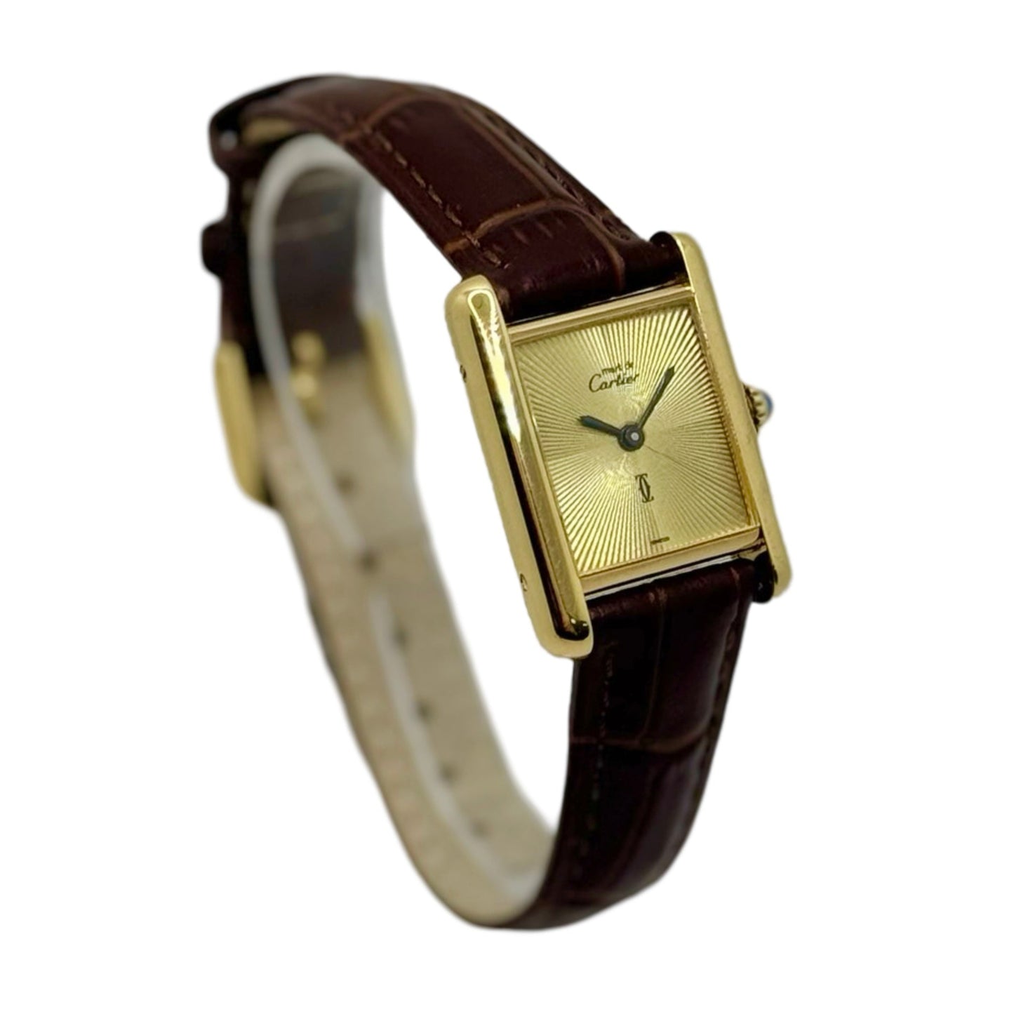 Cartier Must De Cartier Tank Small 925 Vermeil Champagne Guilloché Sunburst Dial