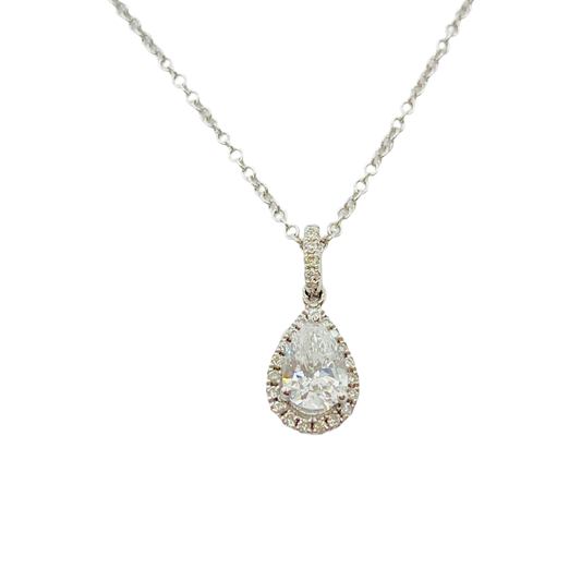 14K White Gold Pear Diamond Pendant