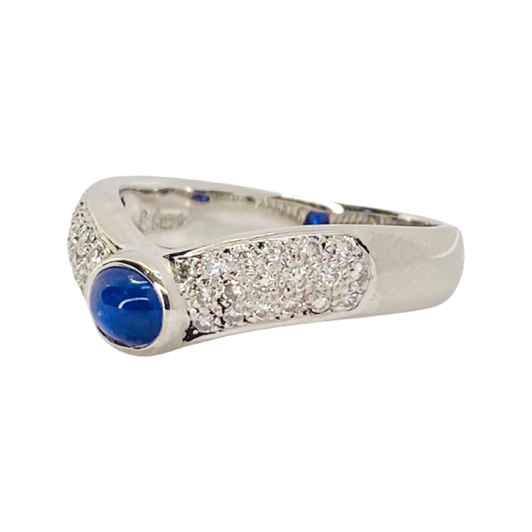 Platinum Blue Cabochon Sapphire Ring