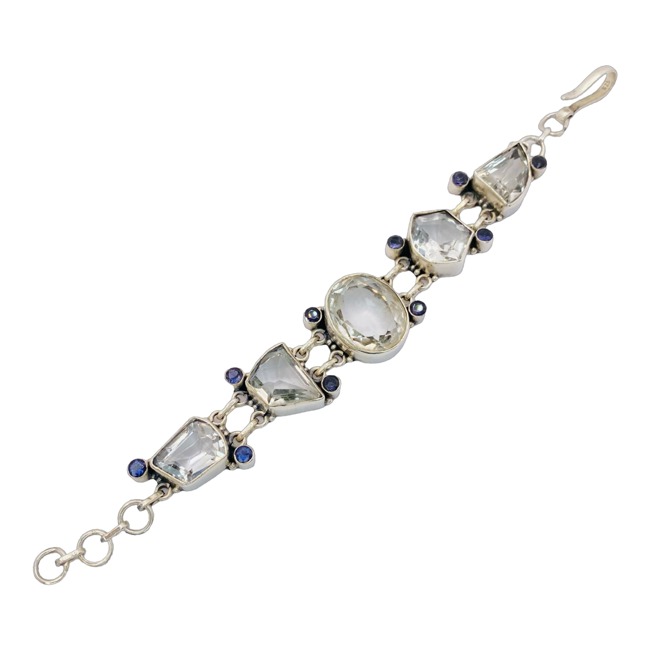 Estate Jewelry 925 Silver Clear and Blue Gemstone Bracelet