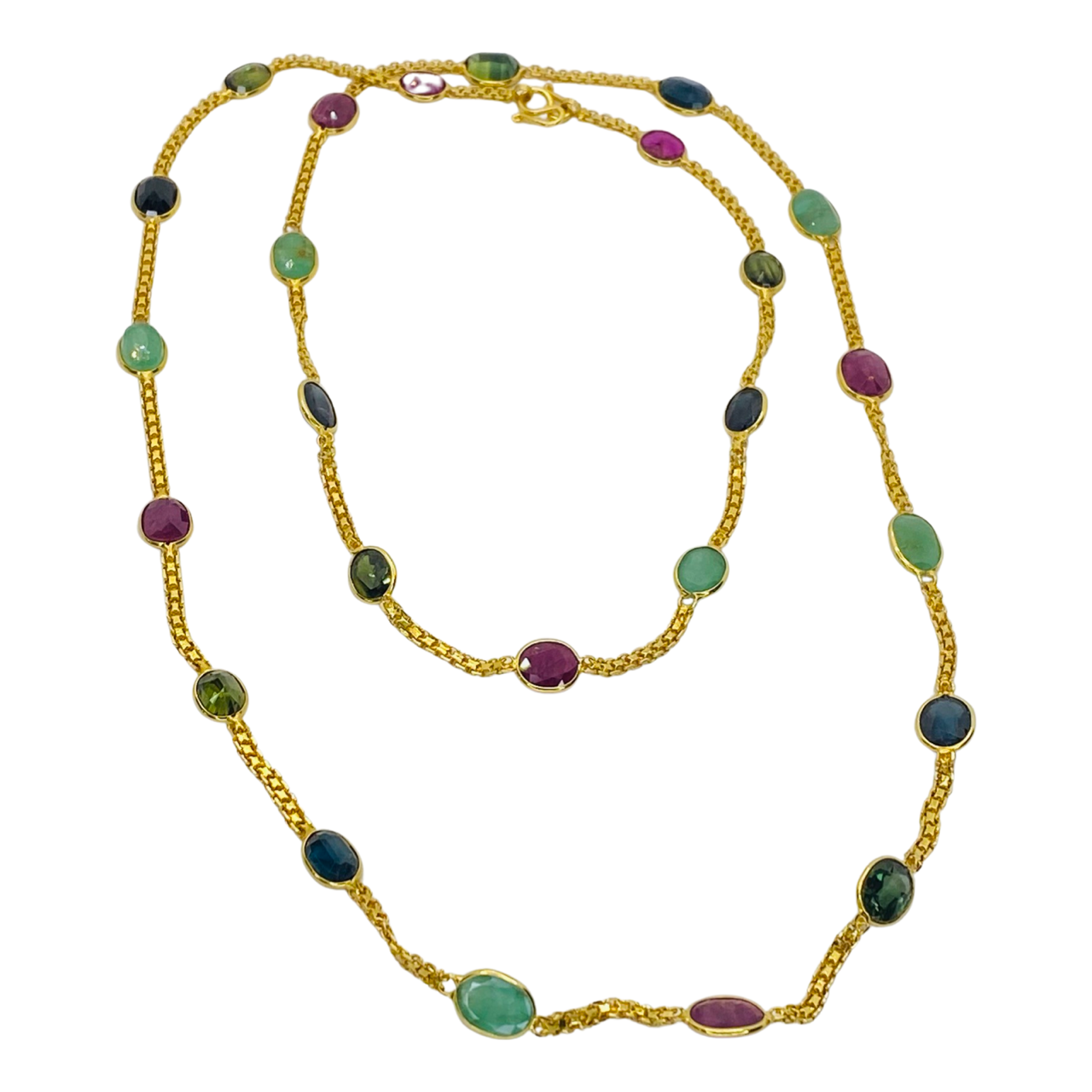 Estate Jewelry 18-22K Yellow Gold Multi Gemstone Necklace