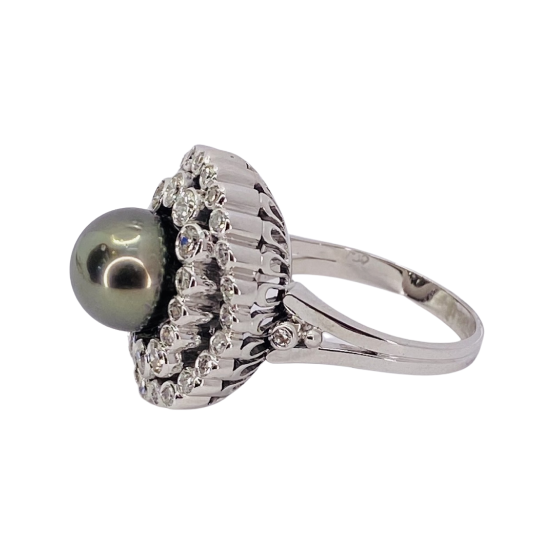 18K White Gold Tahitian Pearl & Diamond Ring