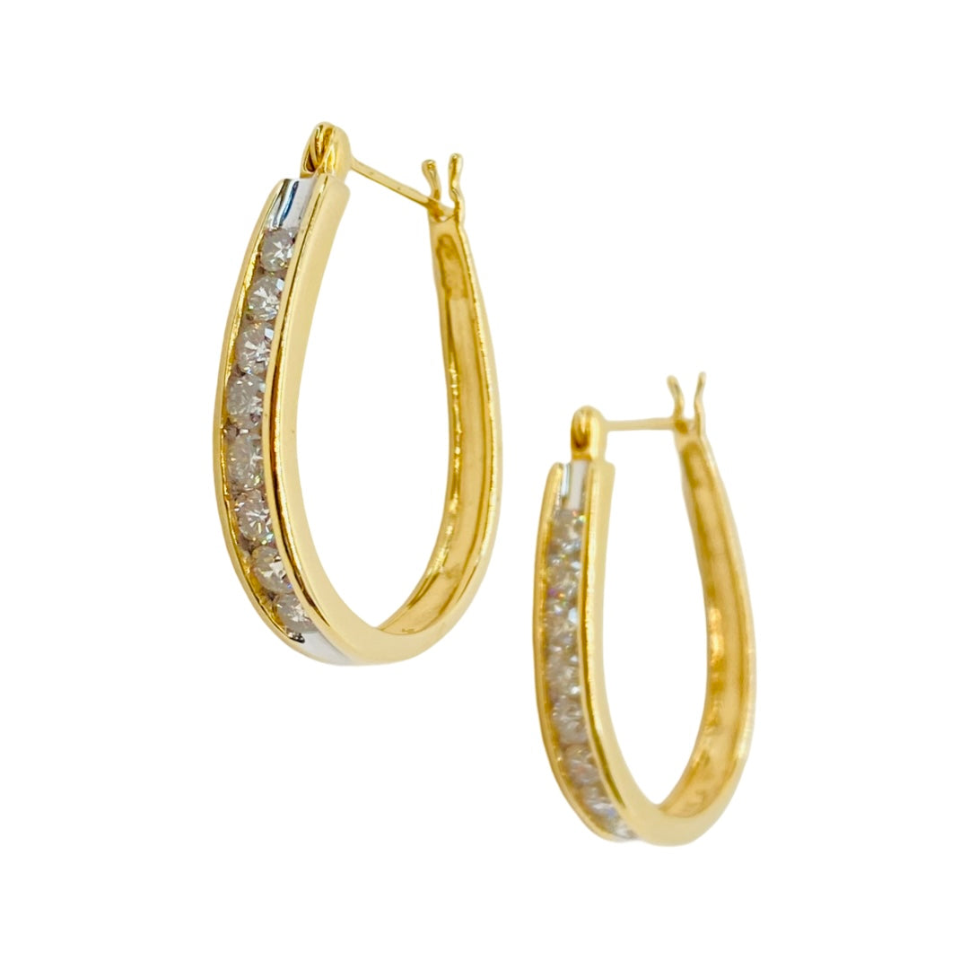 14K Yellow Gold Oval Hoop Earrings