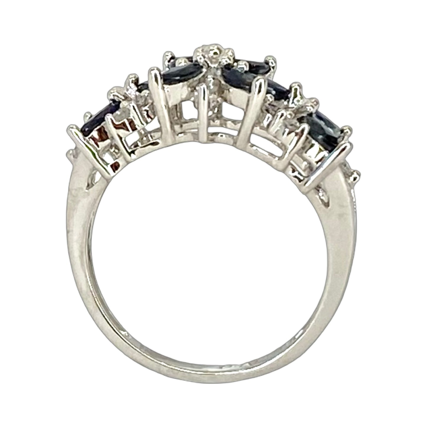 10K White Gold Marquise Blue Sapphires and Diamond Ring