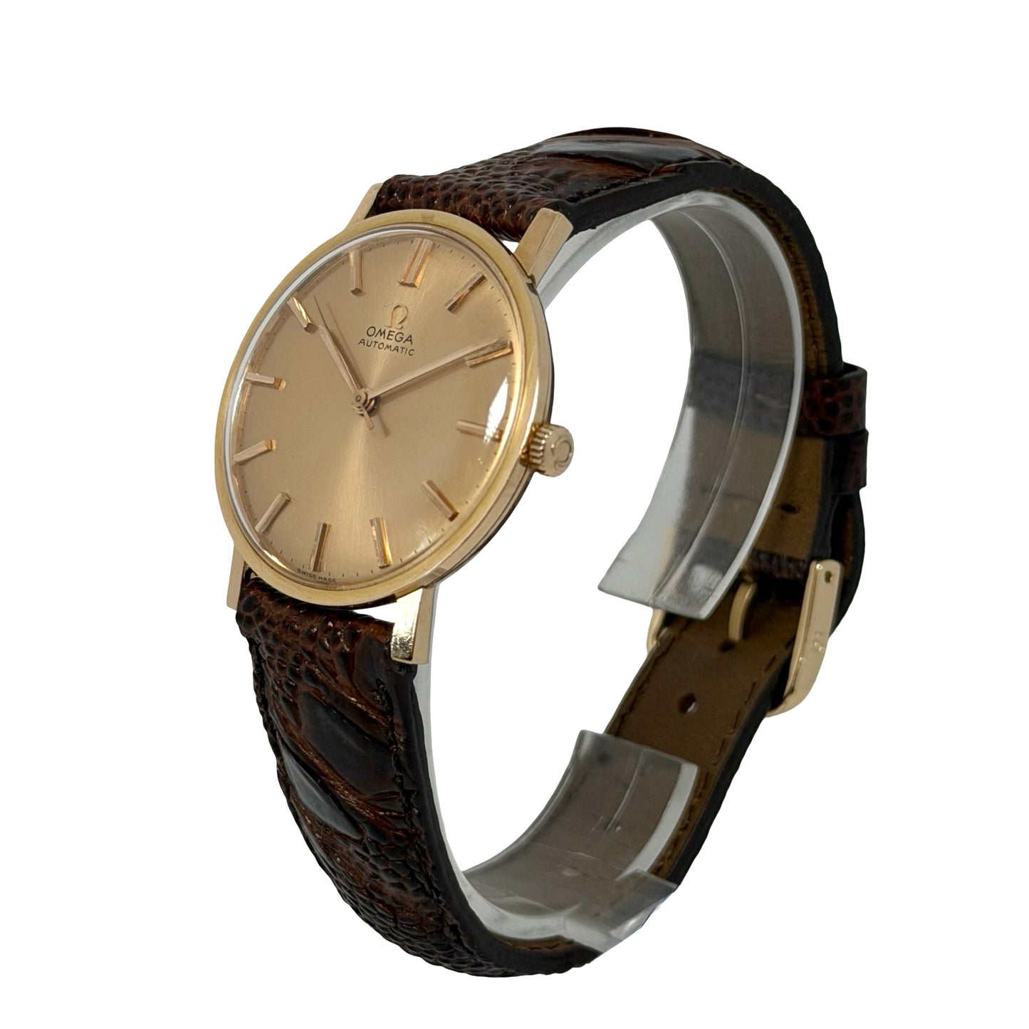 Omega Geneve Automatic 18K Rose Gold Brown Leather Strap 161.009