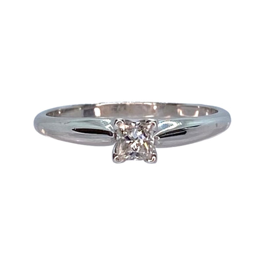 14K White Gold Solitaire Princess Cut Diamond Ring