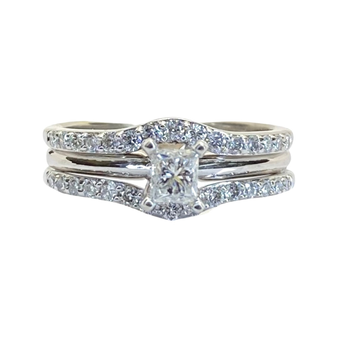 Estate Jewelry 14K White Gold Wedding Ring Set