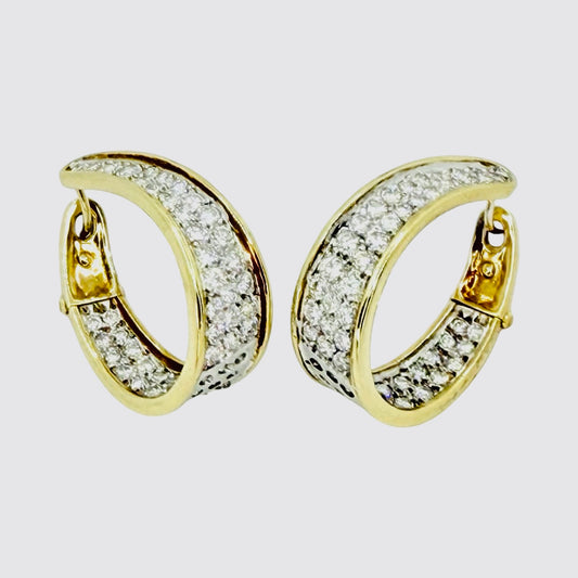 14K Yellow Gold Inside Out Oval Diamond Pavé Hoop Earrings 2.20 Carats