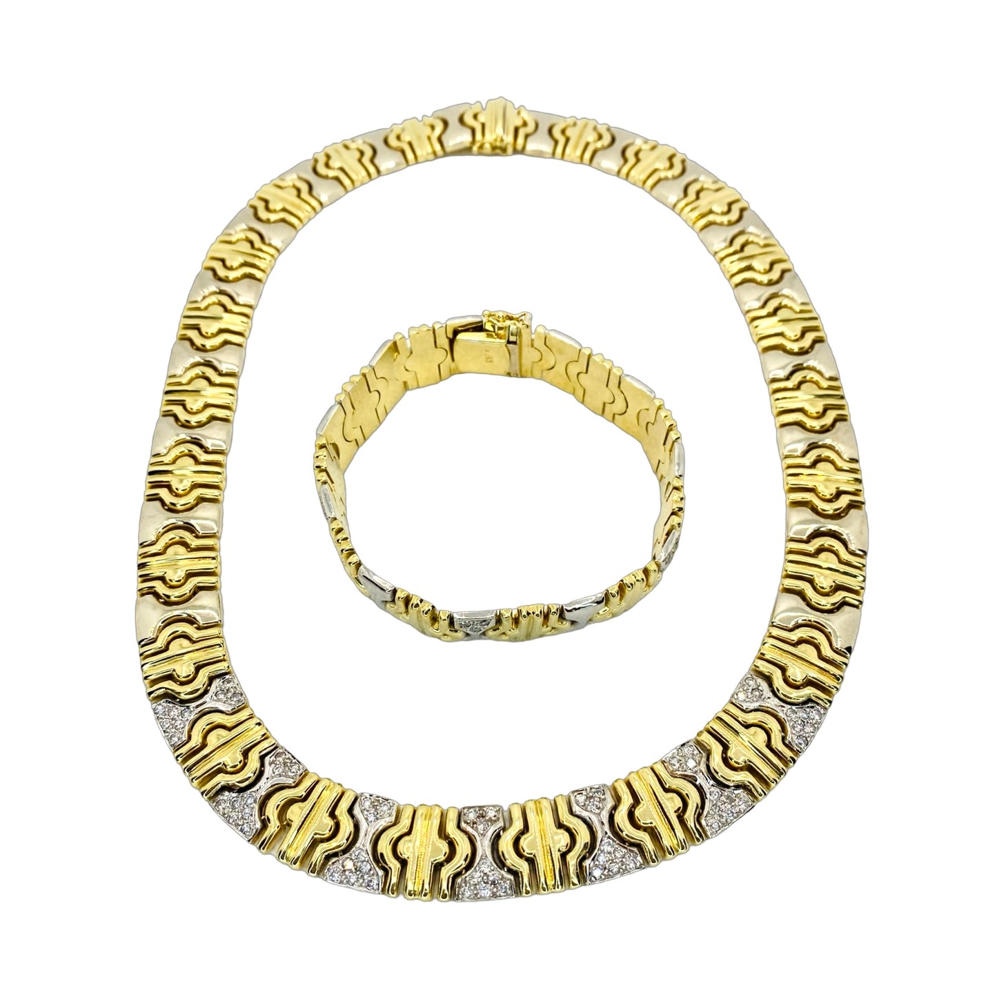 Estate Jewelry 14K Yellow and White Gold  Necklace and Bracelet Set