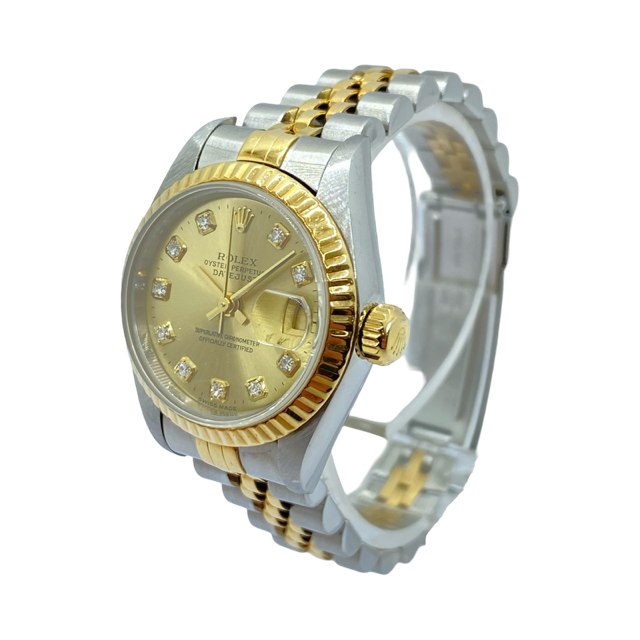 Rolex Oyster Perpetual Datejust 26mm 18K Gold /Steel Champagne Factory Diamond Dial C.1998 Ref. 69173