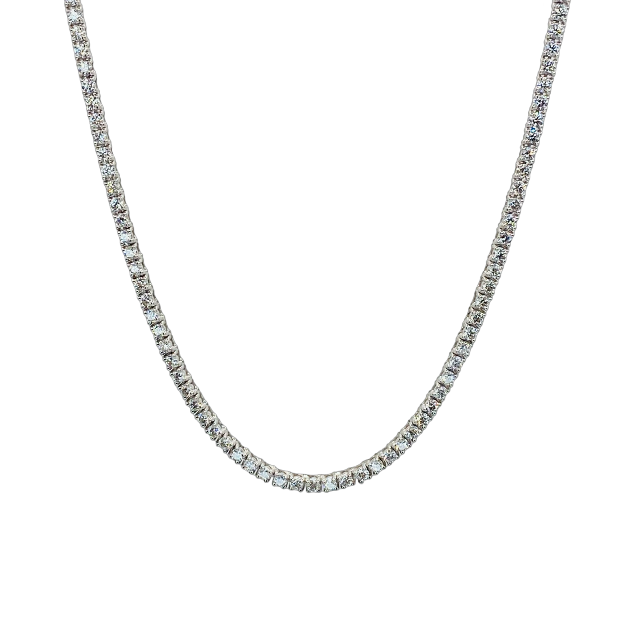 14K White Gold Tennis Necklace 4.65 Carats Round Diamonds F-G, VS