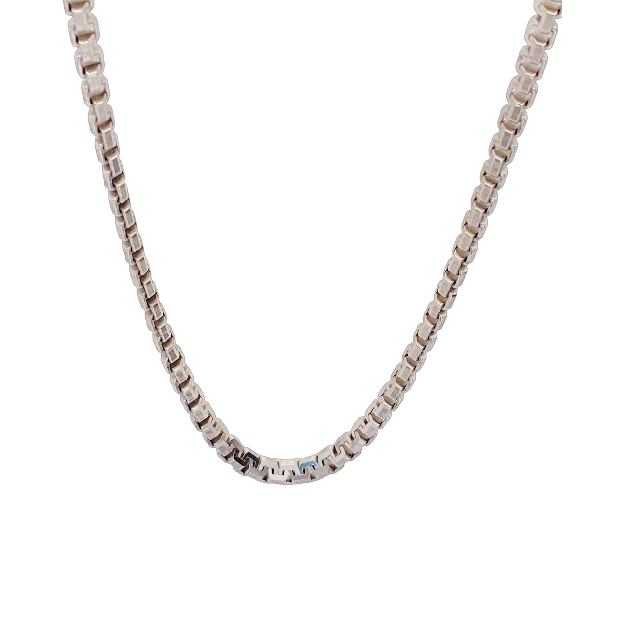 Silver Large Beveled Box Chain 24"