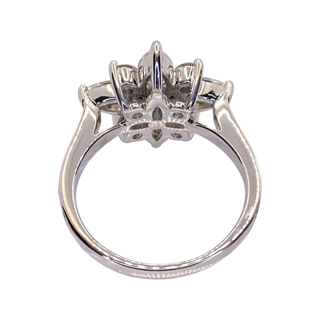 14K White Gold Marquise Diamond Flower Ring