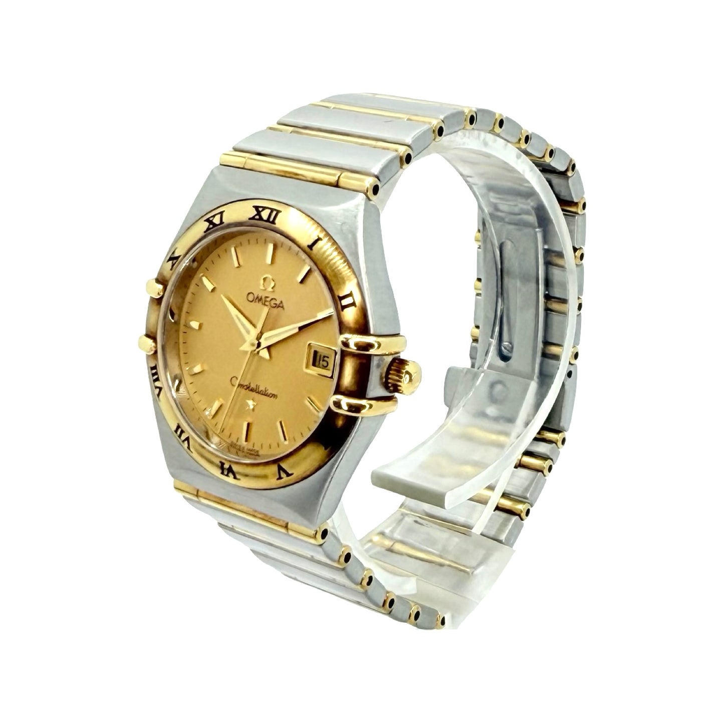 Omega Constellation 18K Gold and Steel 27.5mm Quartz Champagne Guilloché Dial Ref 1282.10.00